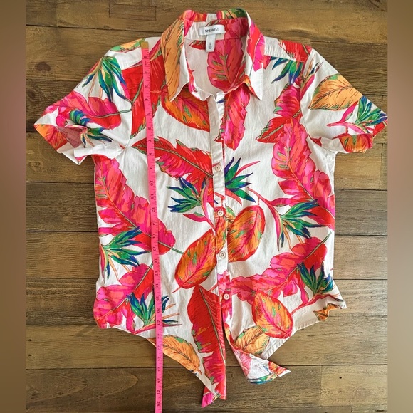 NINE WEST Farm Rio vibes Tropical Tie-Front Button Down Shirt - Picture 11 of 14